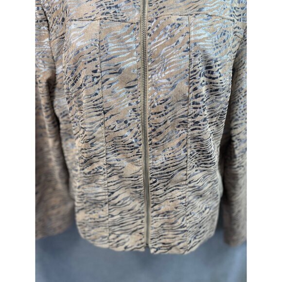 Abstract Print Full Zip‎ Jacket, Neutral Tones, Lightweight Coat - Picture 3 of 12